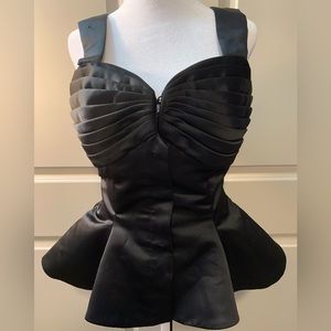 Vintage Raul Blanco Saks 5th Avenue Black Satin Peplum Corset Bodice Top S/M